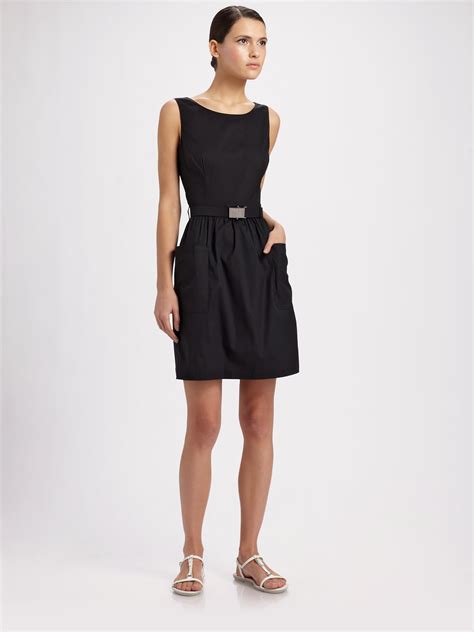 prada black dress 2014|Prada sleeveless belted black dress.